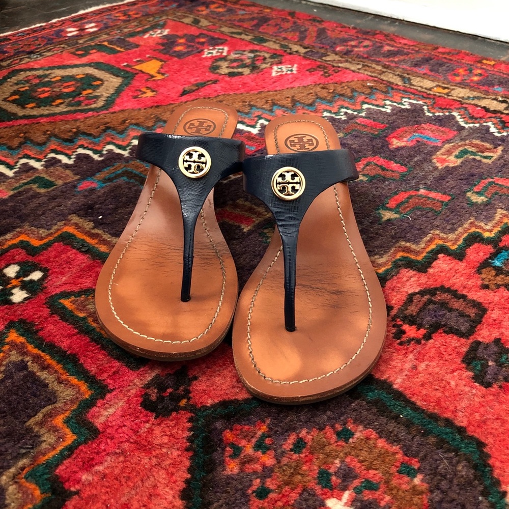 Tory Burch Navy Blue Wedge Sandals